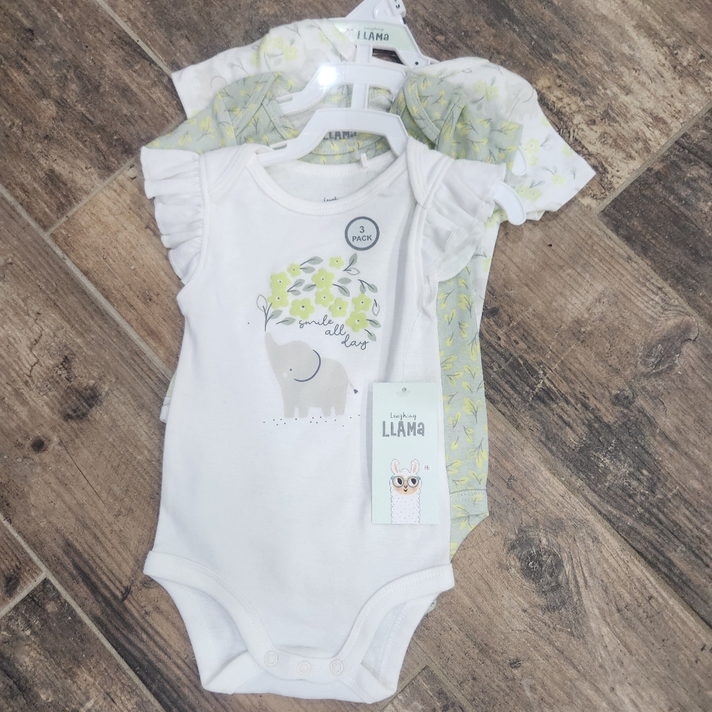 Laughing Llamas White and Green Baby Onesie Set
